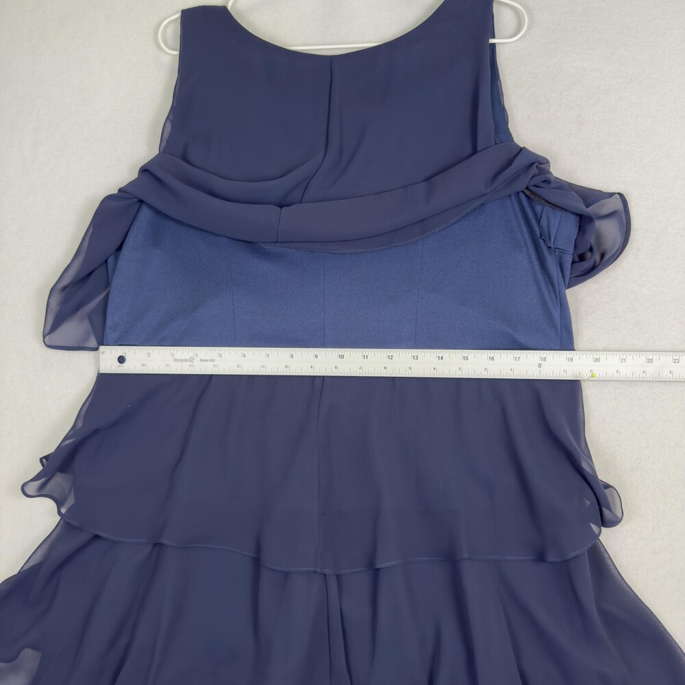 SLNY Tulip Tiered Chiffon Dress Rhinestone Shoulder Gatsby Cocktail Navy Plus 18 - Picture 8 of 12